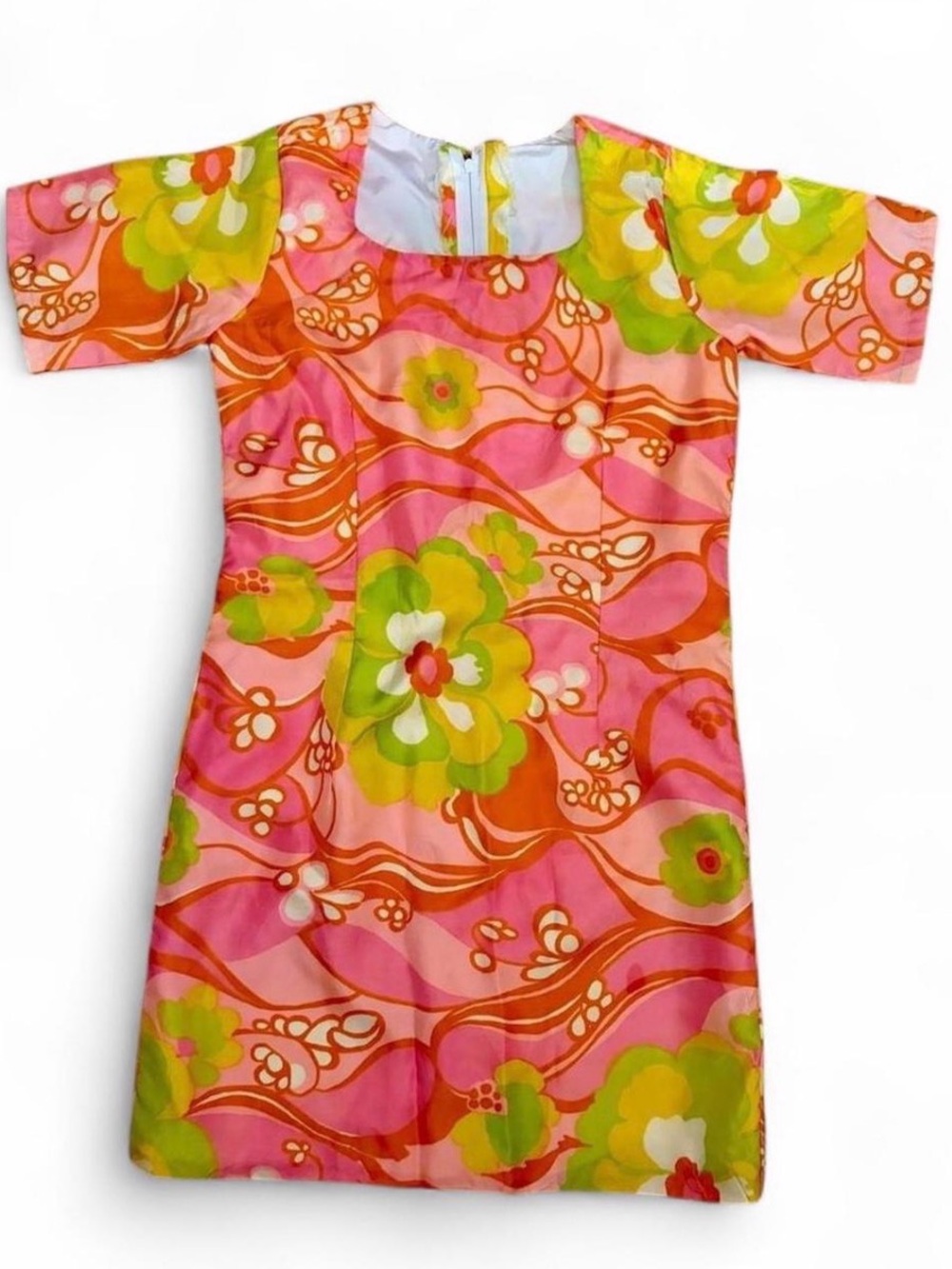 Vintage 60s 70s Handmade Psychedelic Floral go go dancer Mini Dress Mod